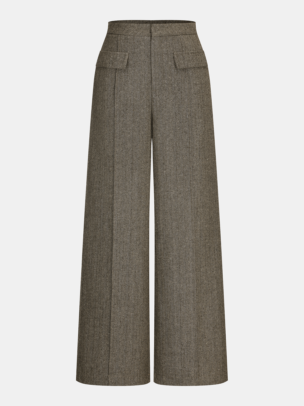 Herringbone Pattern Wide-Leg Trousers