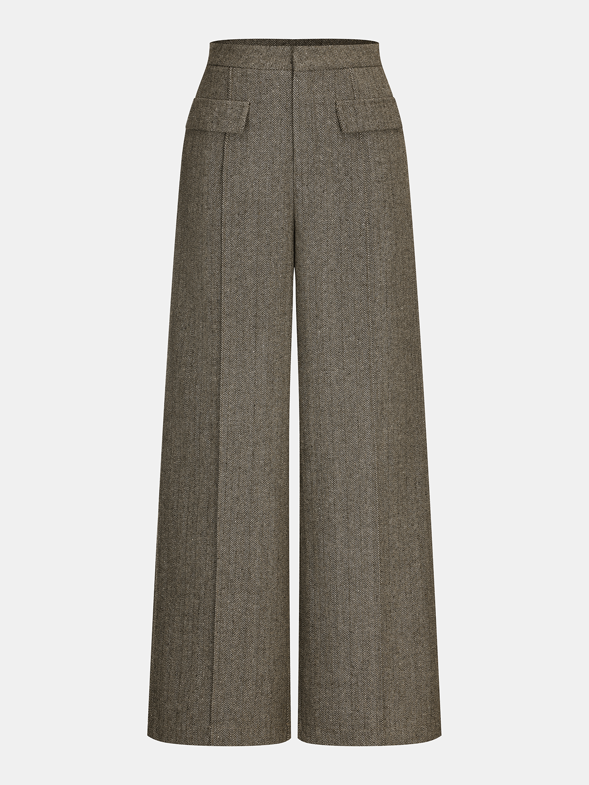 Herringbone Pattern Wide-Leg Trousers