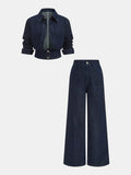 Cropped Denim Shirt with Wide-Leg Jeans Ensemble