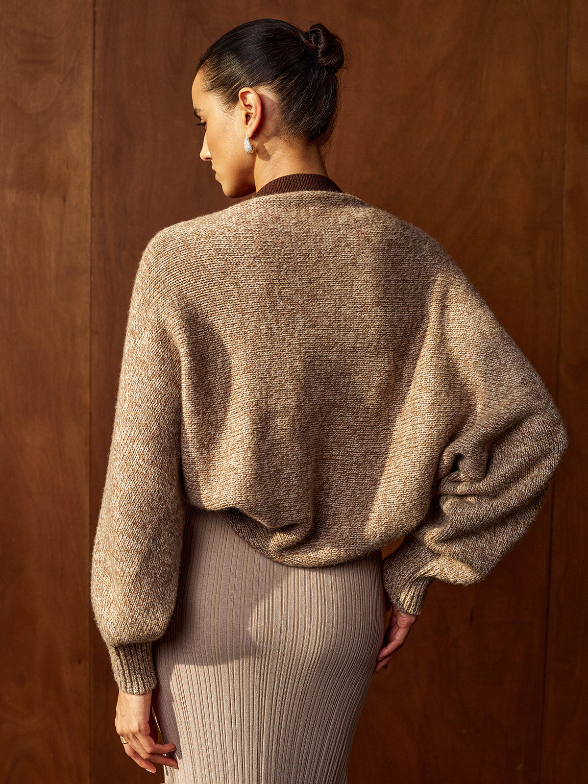 Cozy Wool Blend Open Cardigan with Contrast Trim