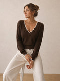 Scalloped Edge Wool Blend Knit Sweater