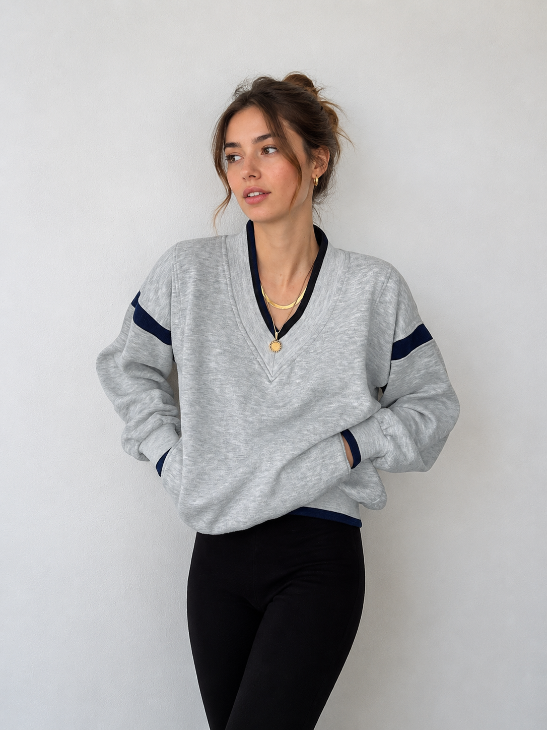 Oversized Sweatshirt with Contrast Trim Details