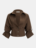 Tailored Cropped Button-Up Shirt with Classic Collar