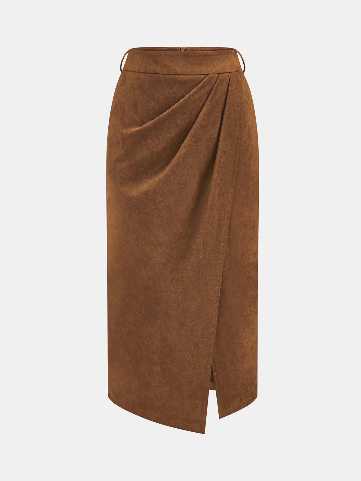 Belted Suede Effect Midi Skirt with Wrap Detail