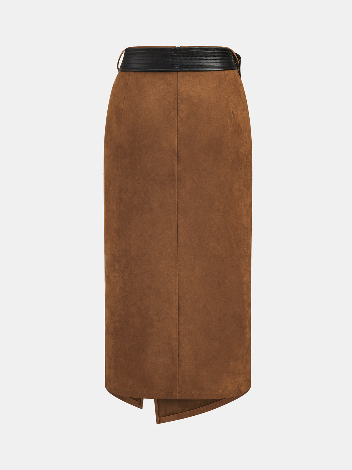 Belted Suede Effect Midi Skirt with Wrap Detail
