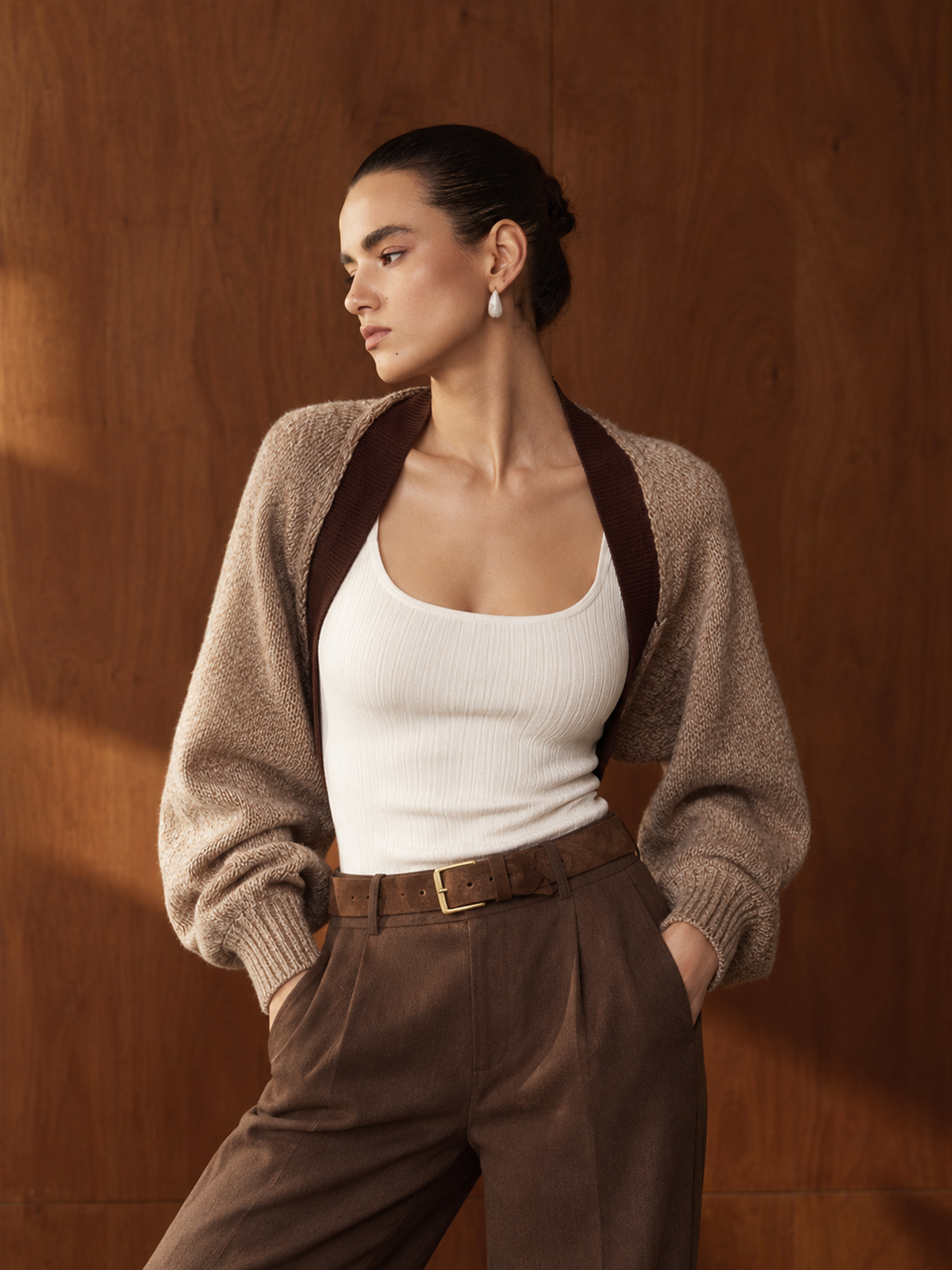 Cozy Wool Blend Open Cardigan with Contrast Trim