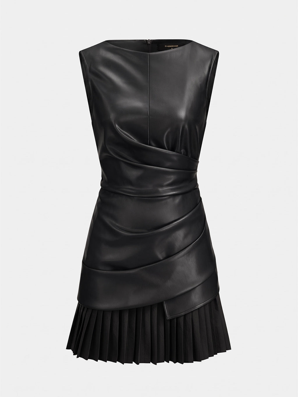 Pleated Mini Dress in Luxe Faux Leather