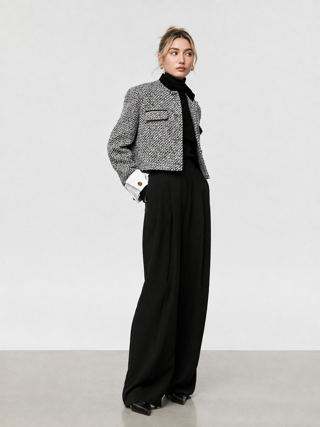 Chic Tweed Boucle Cropped Blazer