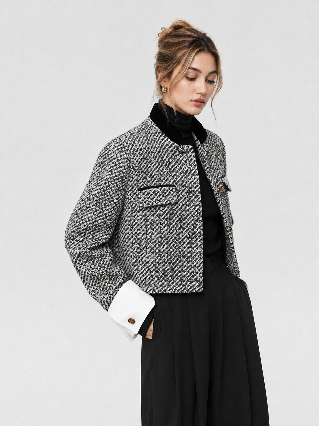 Chic Tweed Boucle Cropped Blazer