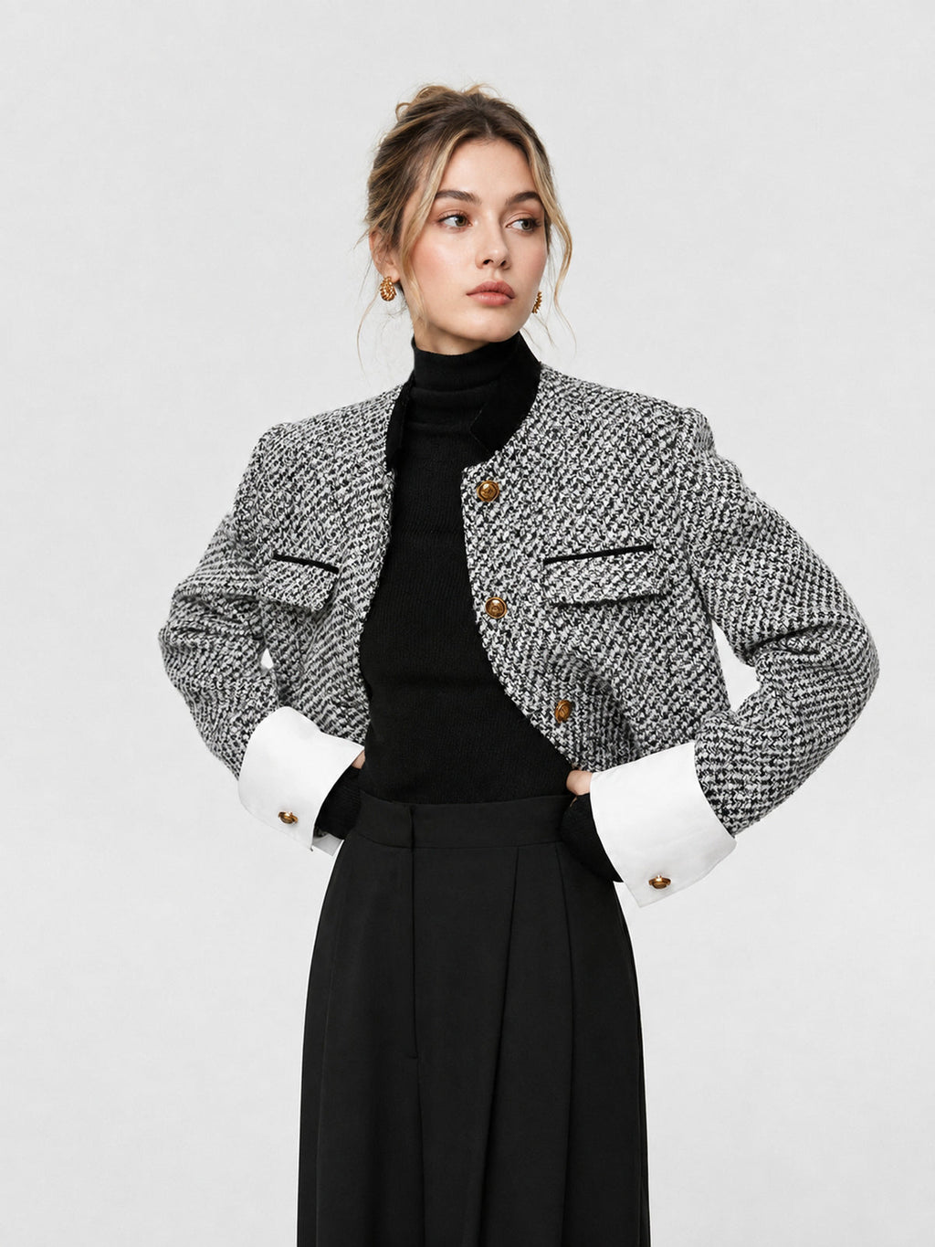 Chic Tweed Boucle Cropped Blazer