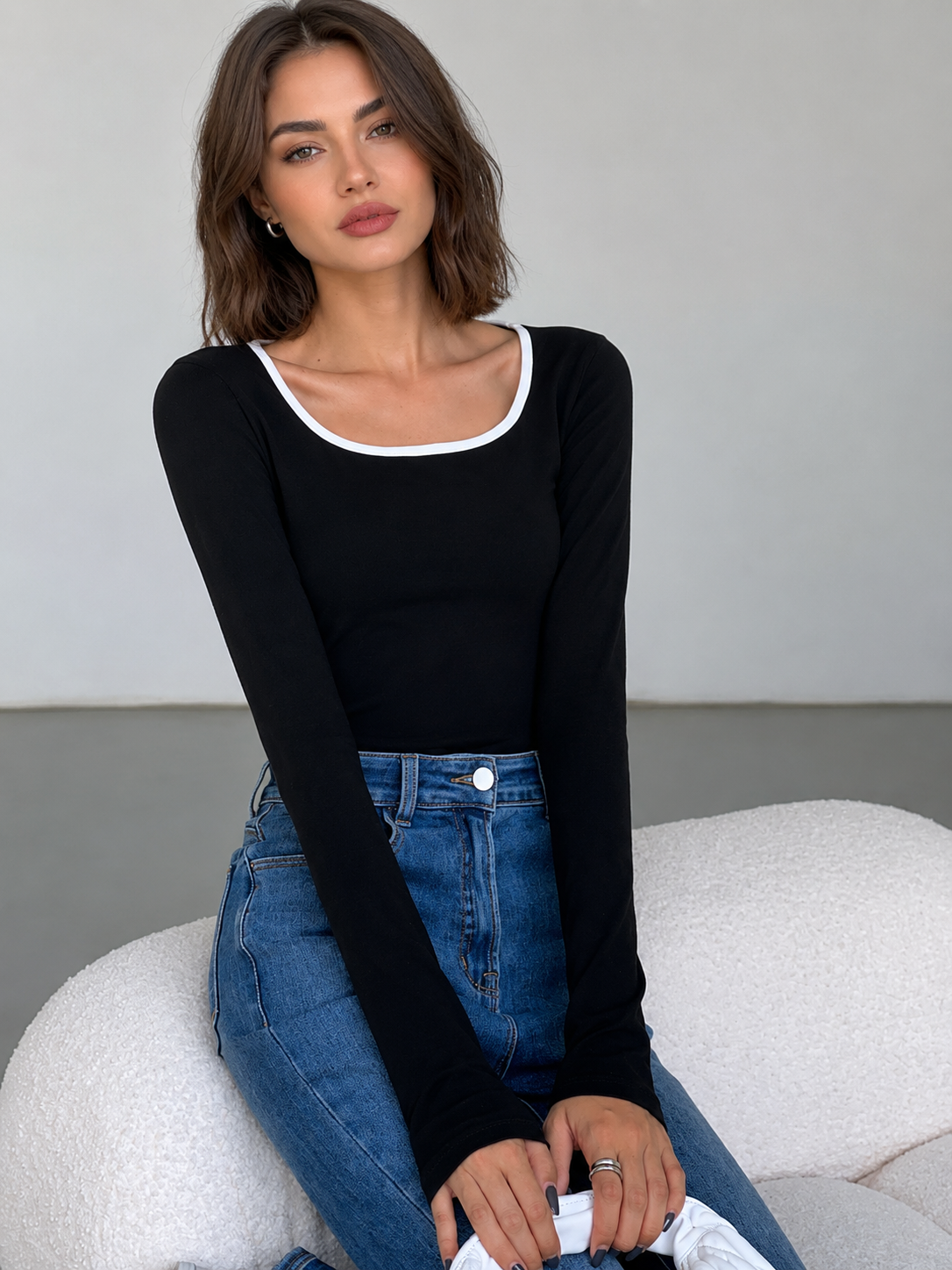 Silver Lining Contrast Neckline Long Sleeve Overshirt