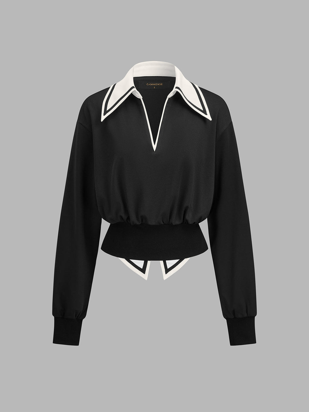 Cropped Blouse with Contrast Collar Detail