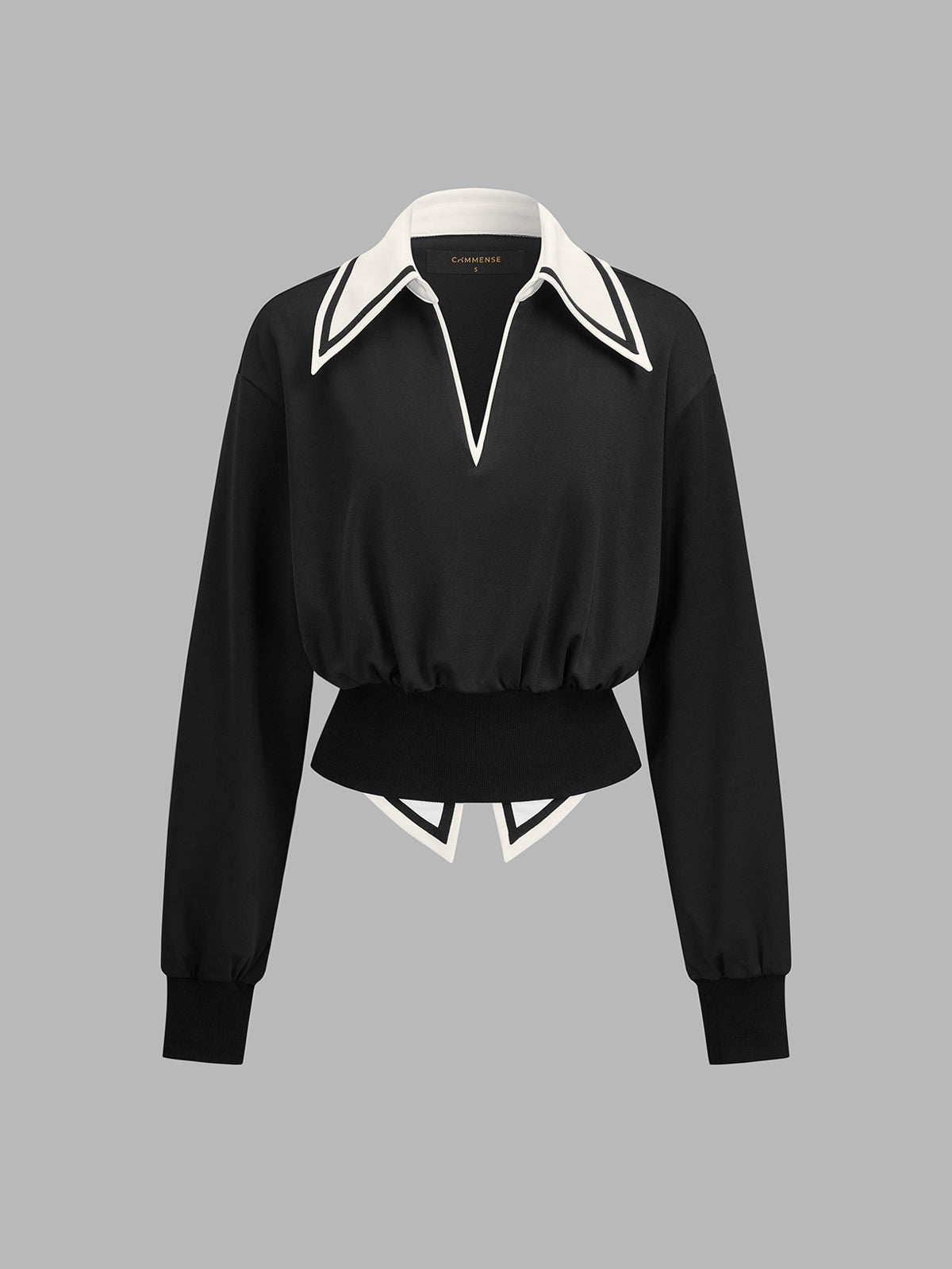 Cropped Blouse with Contrast Collar Detail
