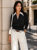 Cropped Blouse with Contrast Collar Detail