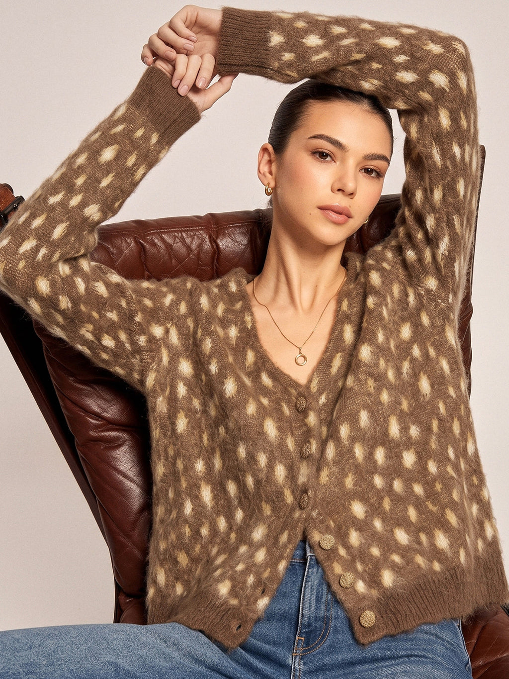V-Neck Dotted Cozy Knit Cardigan