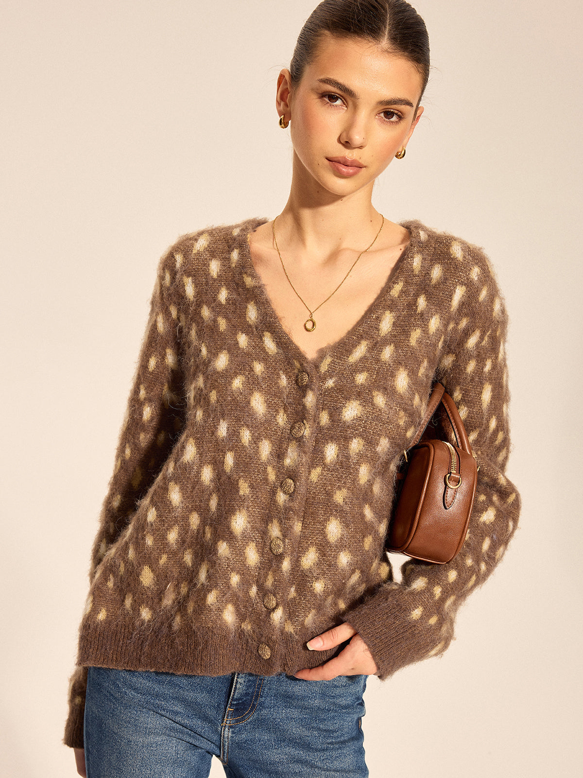 V-Neck Dotted Cozy Knit Cardigan