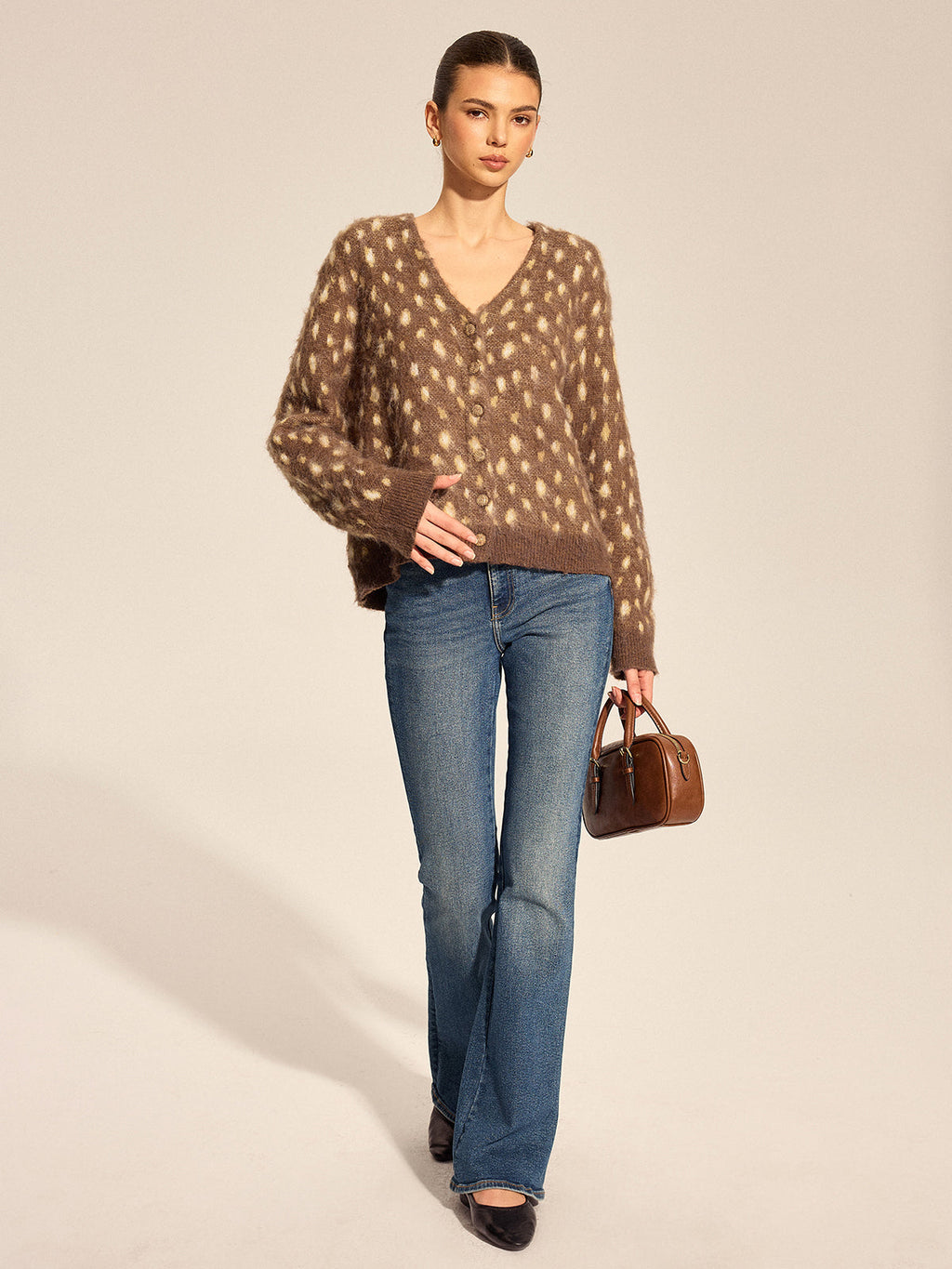 V-Neck Dotted Cozy Knit Cardigan