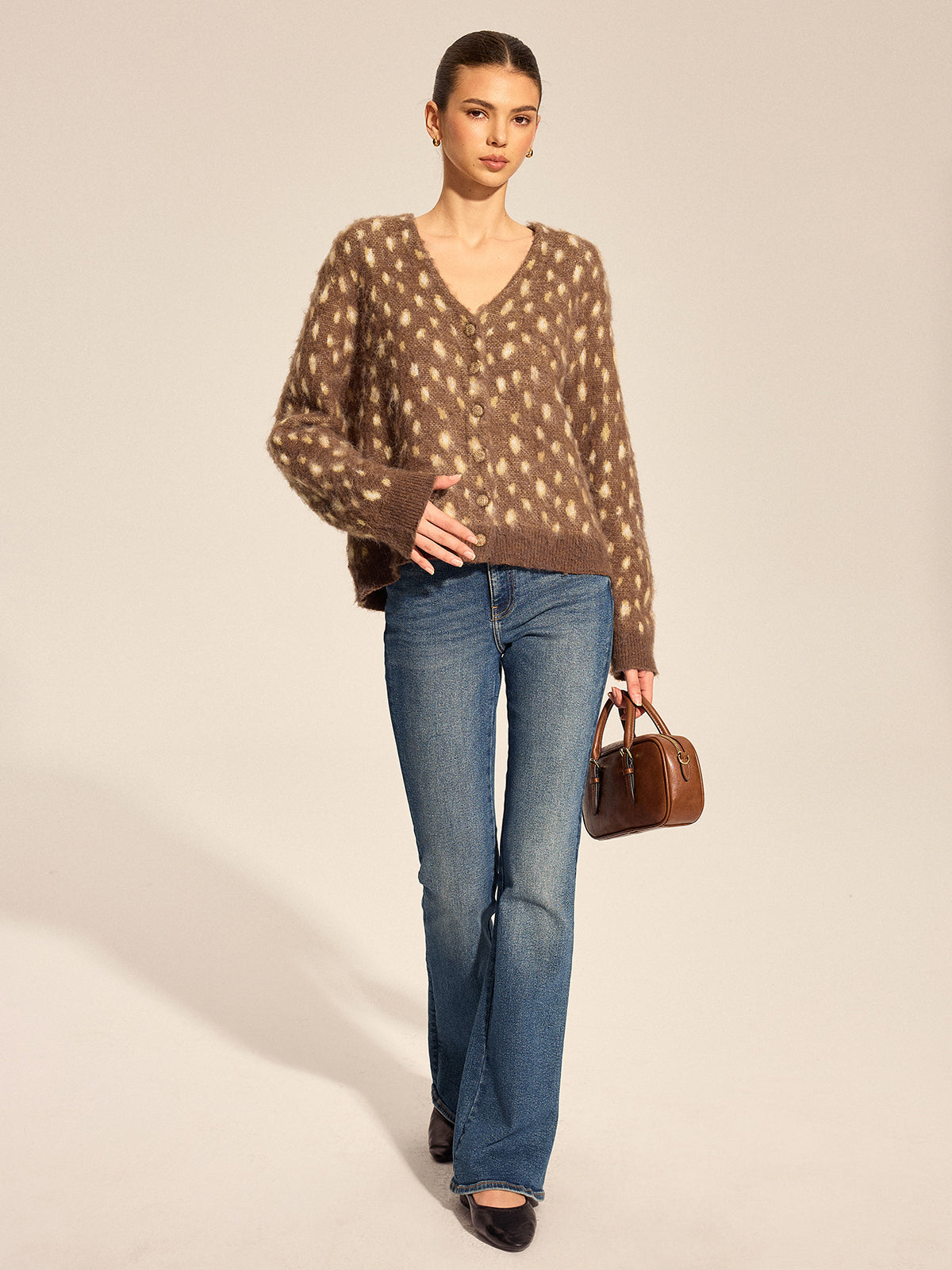 V-Neck Dotted Cozy Knit Cardigan