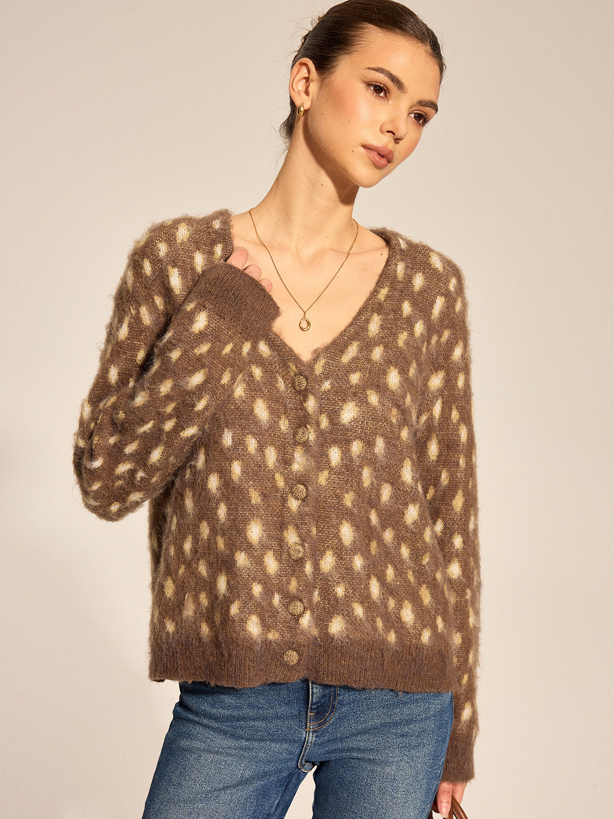 V-Neck Dotted Cozy Knit Cardigan