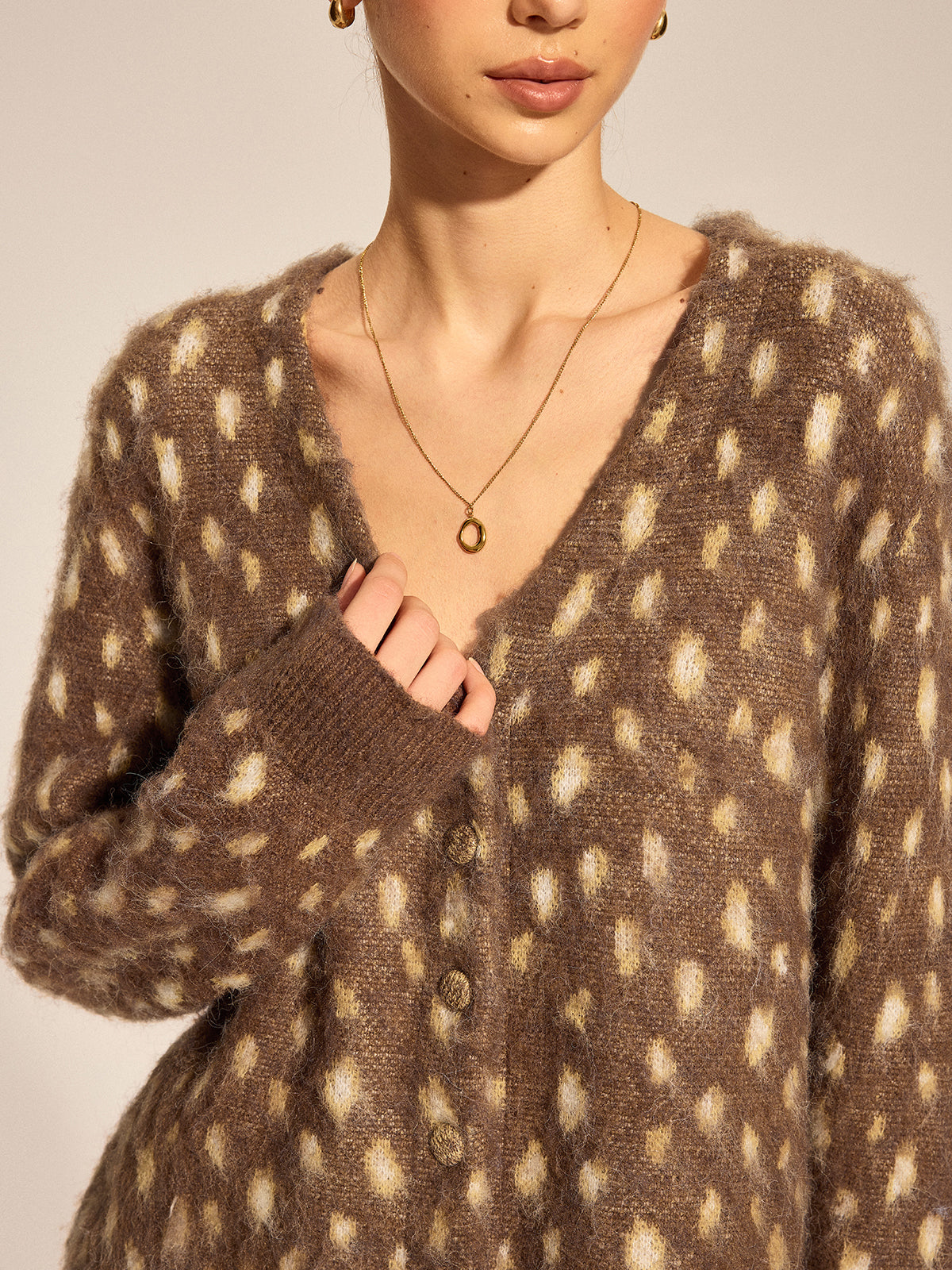 V-Neck Dotted Cozy Knit Cardigan