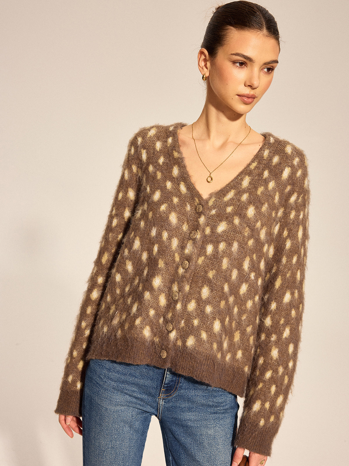 V-Neck Dotted Cozy Knit Cardigan