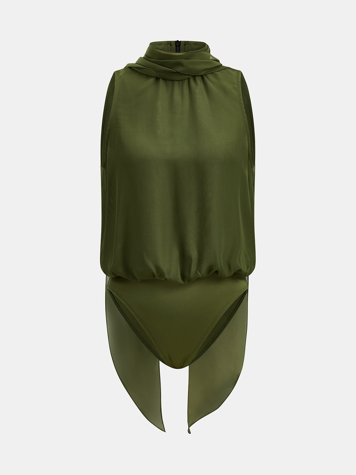 Chiffon Bodysuit with Flowy Ribbon Collar