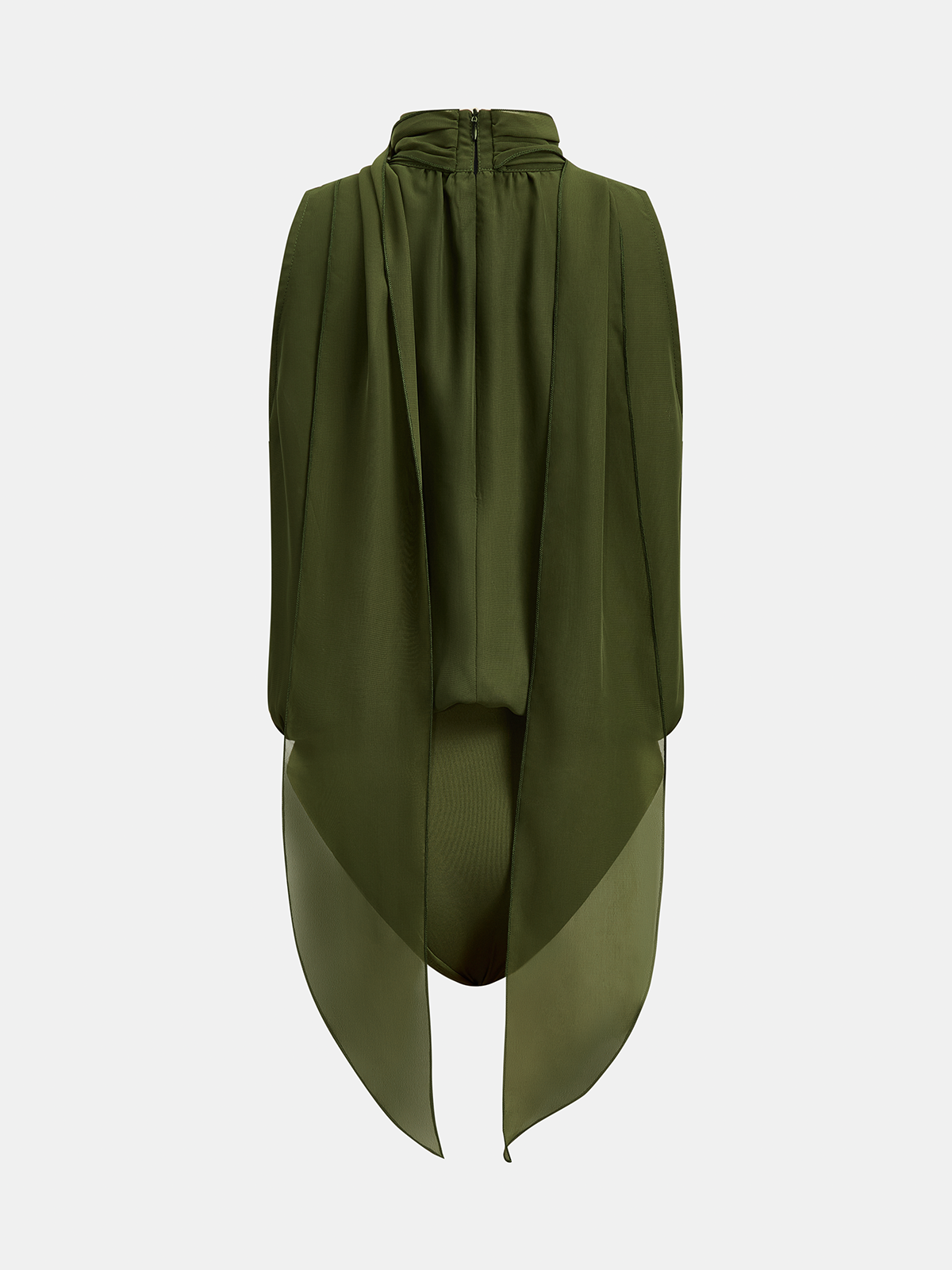 Chiffon Bodysuit with Flowy Ribbon Collar