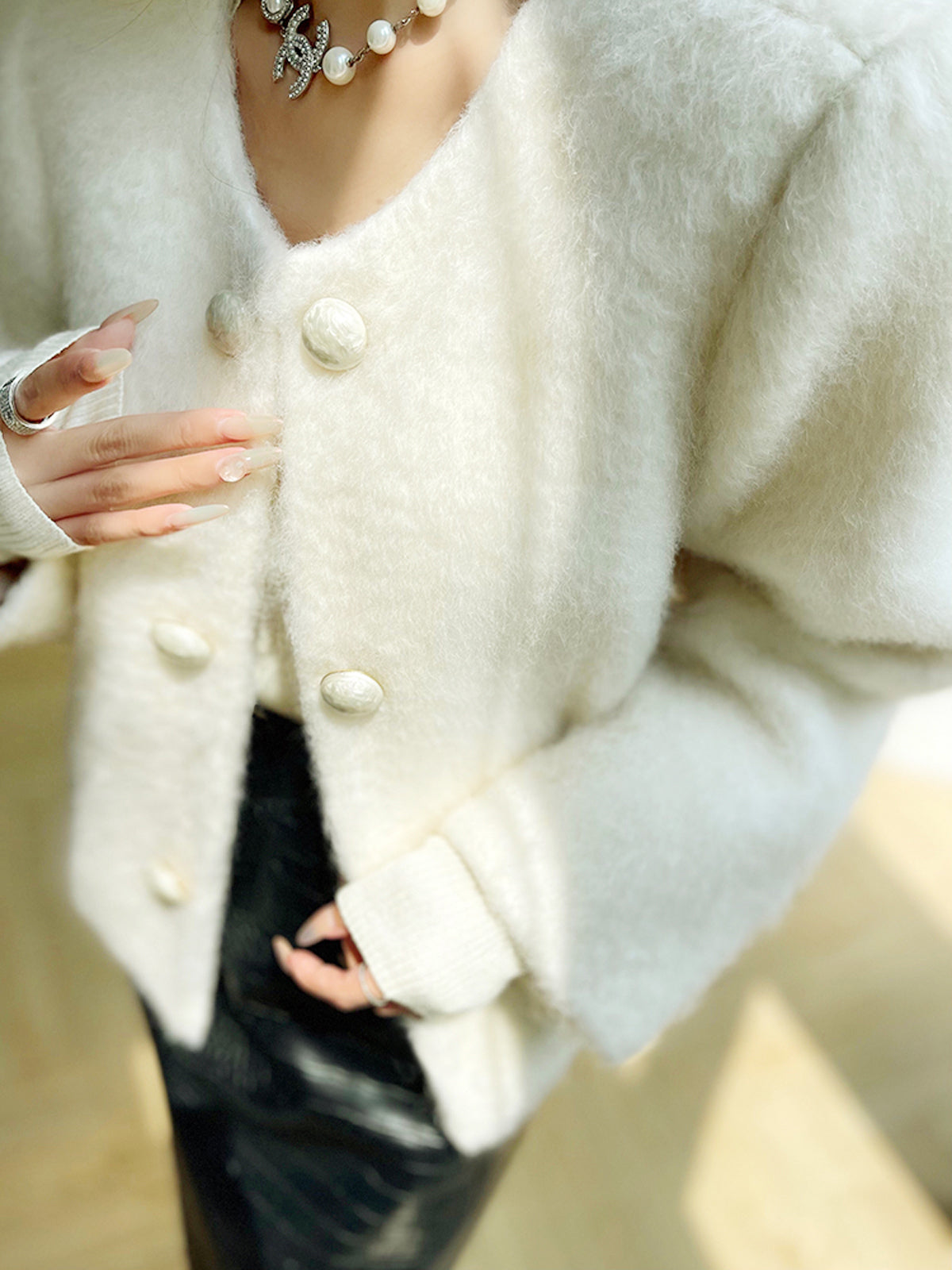 Cozy Fuzzy Wool Short Coat with Button Detail