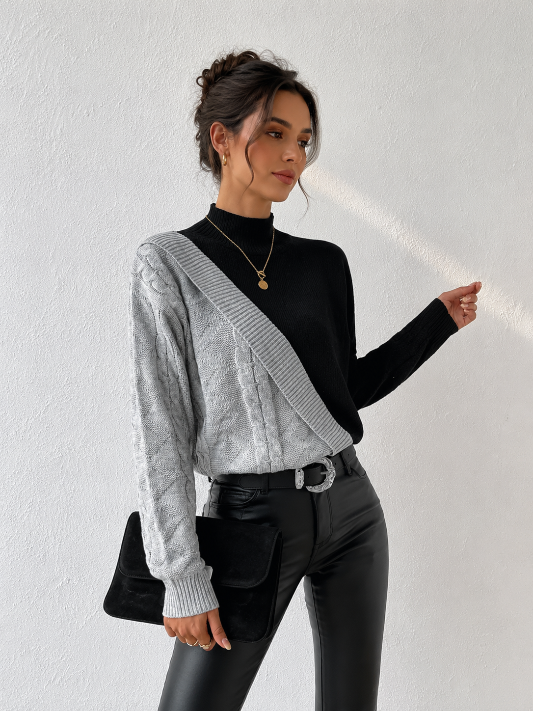 Chunky Knit Color Block Pullover Sweater