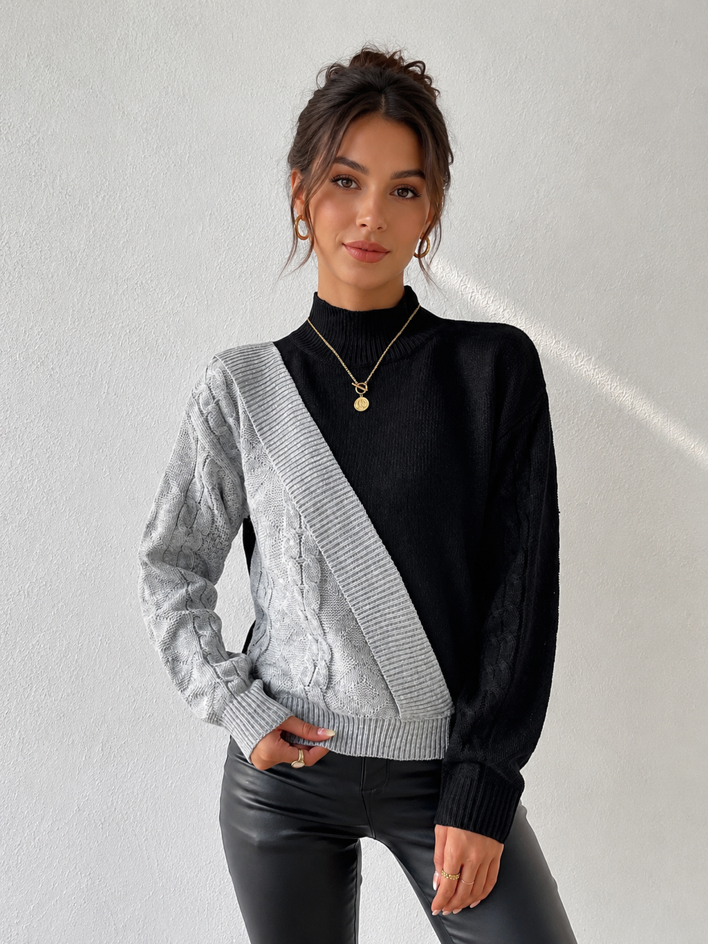 Chunky Knit Color Block Pullover Sweater