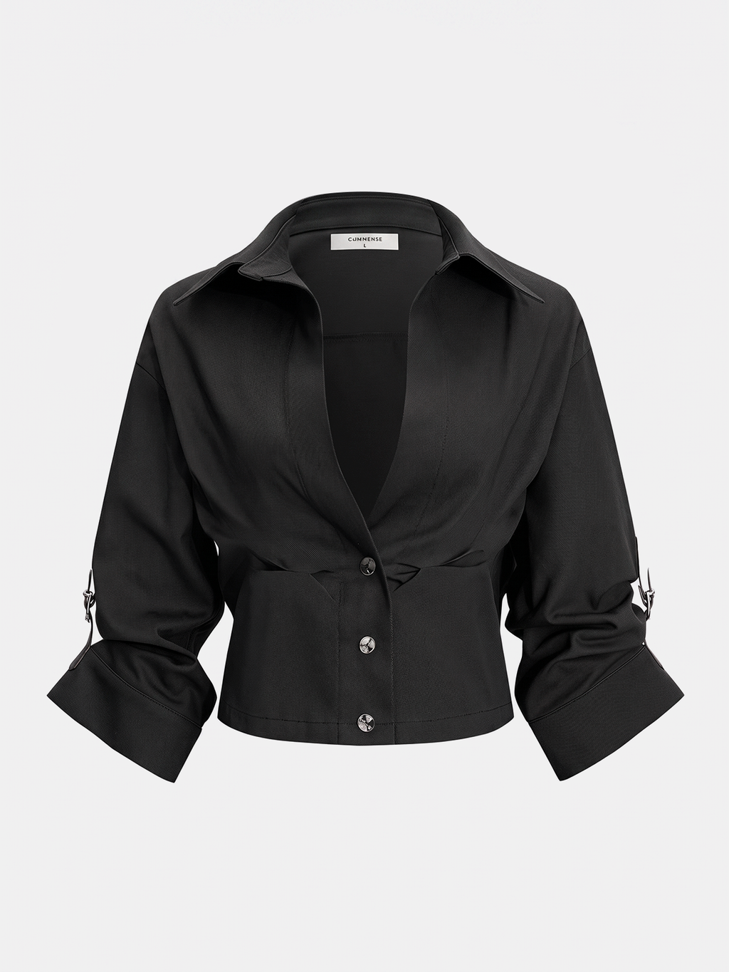 Tailored Cropped Button-Up Shirt with Classic Collar