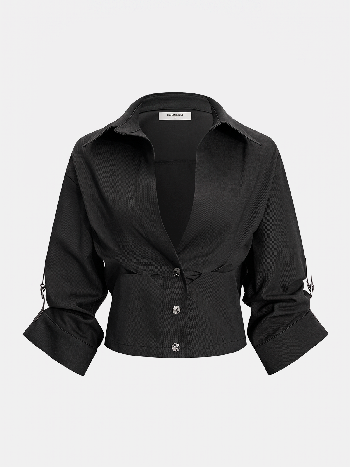 Tailored Cropped Button-Up Shirt with Classic Collar