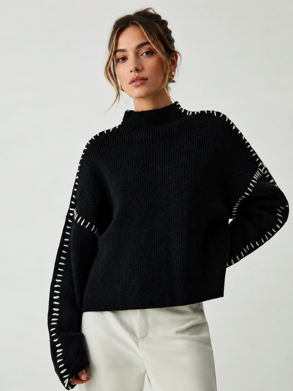Cozy Oversized Mock Neck Knit Sweater