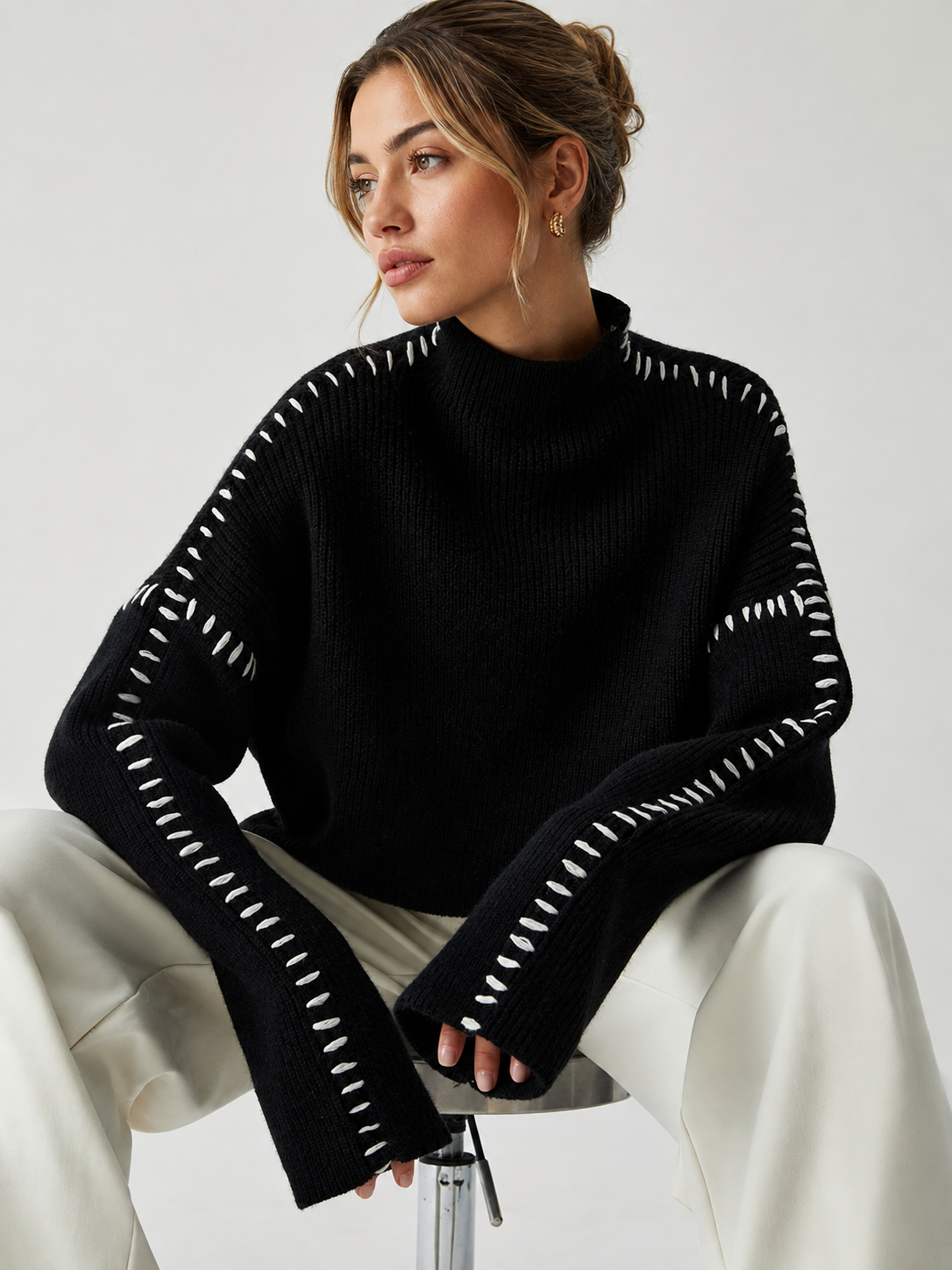 Cozy Oversized Mock Neck Knit Sweater