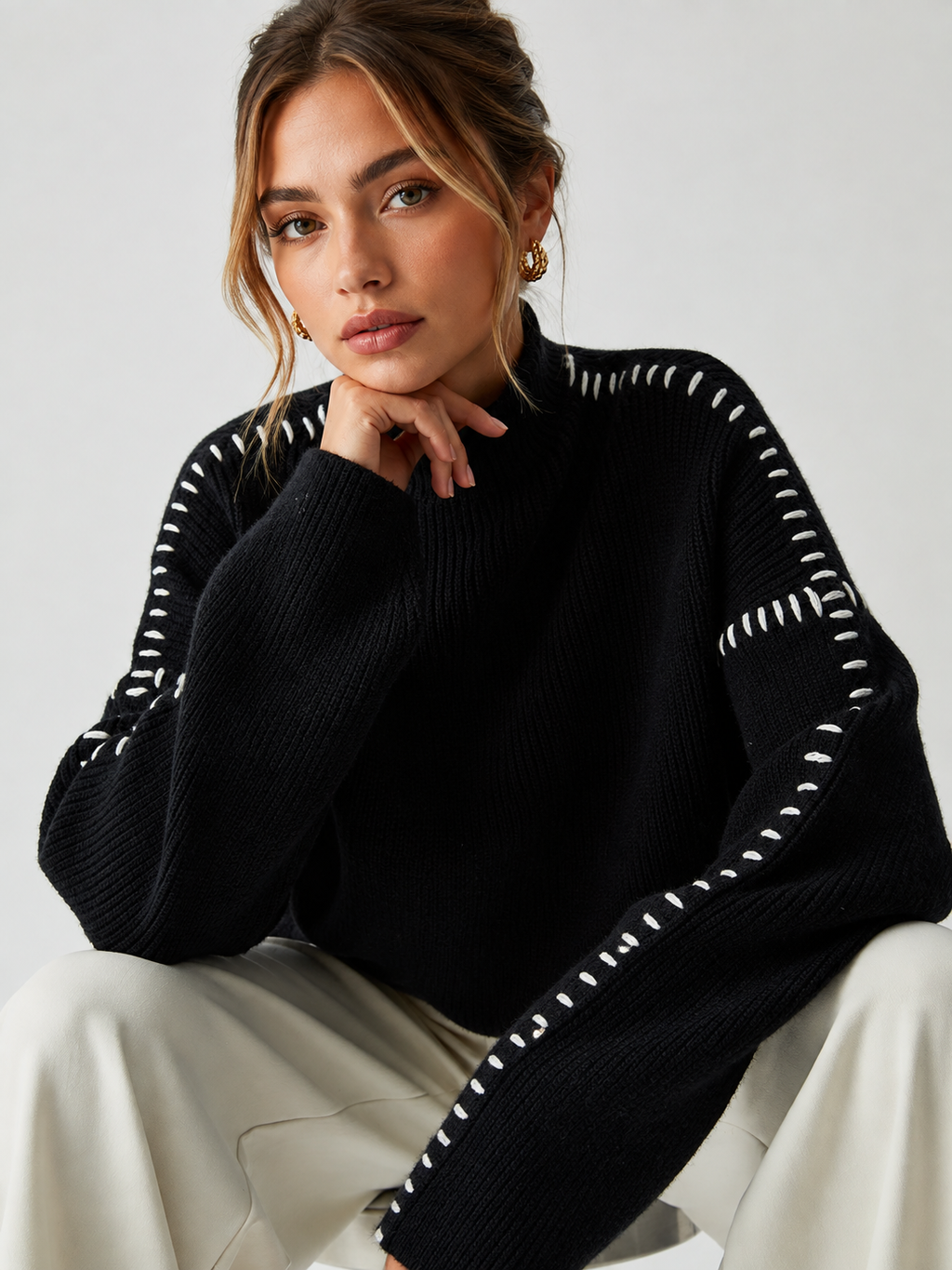 Cozy Oversized Mock Neck Knit Sweater