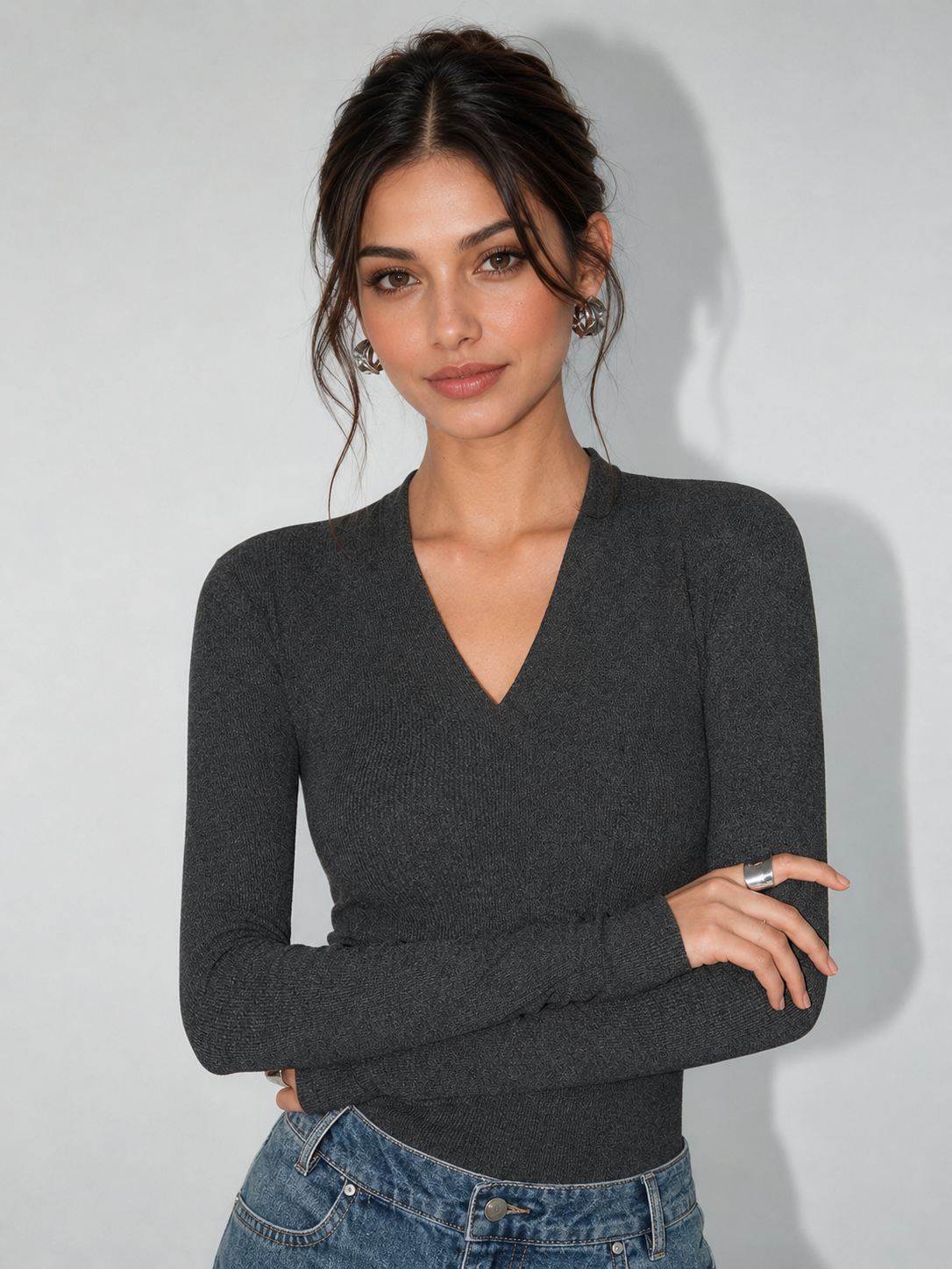 Sleek V-Neck Bodycon Jersey Tee