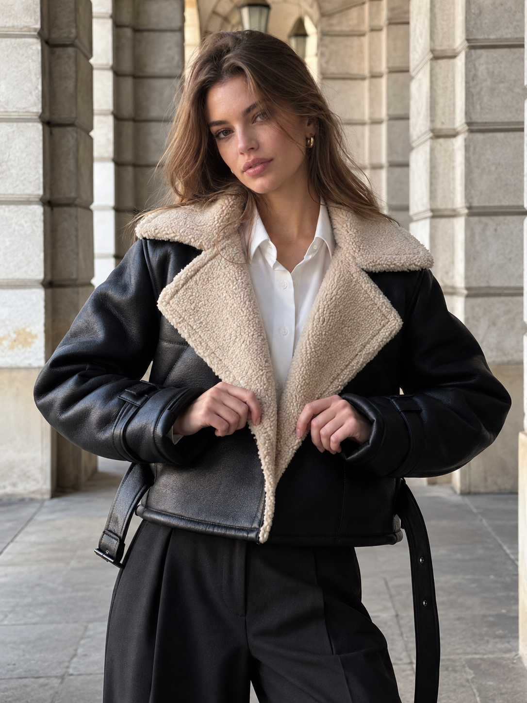 Luxe Shearling-Lined Leather Flight Jacket