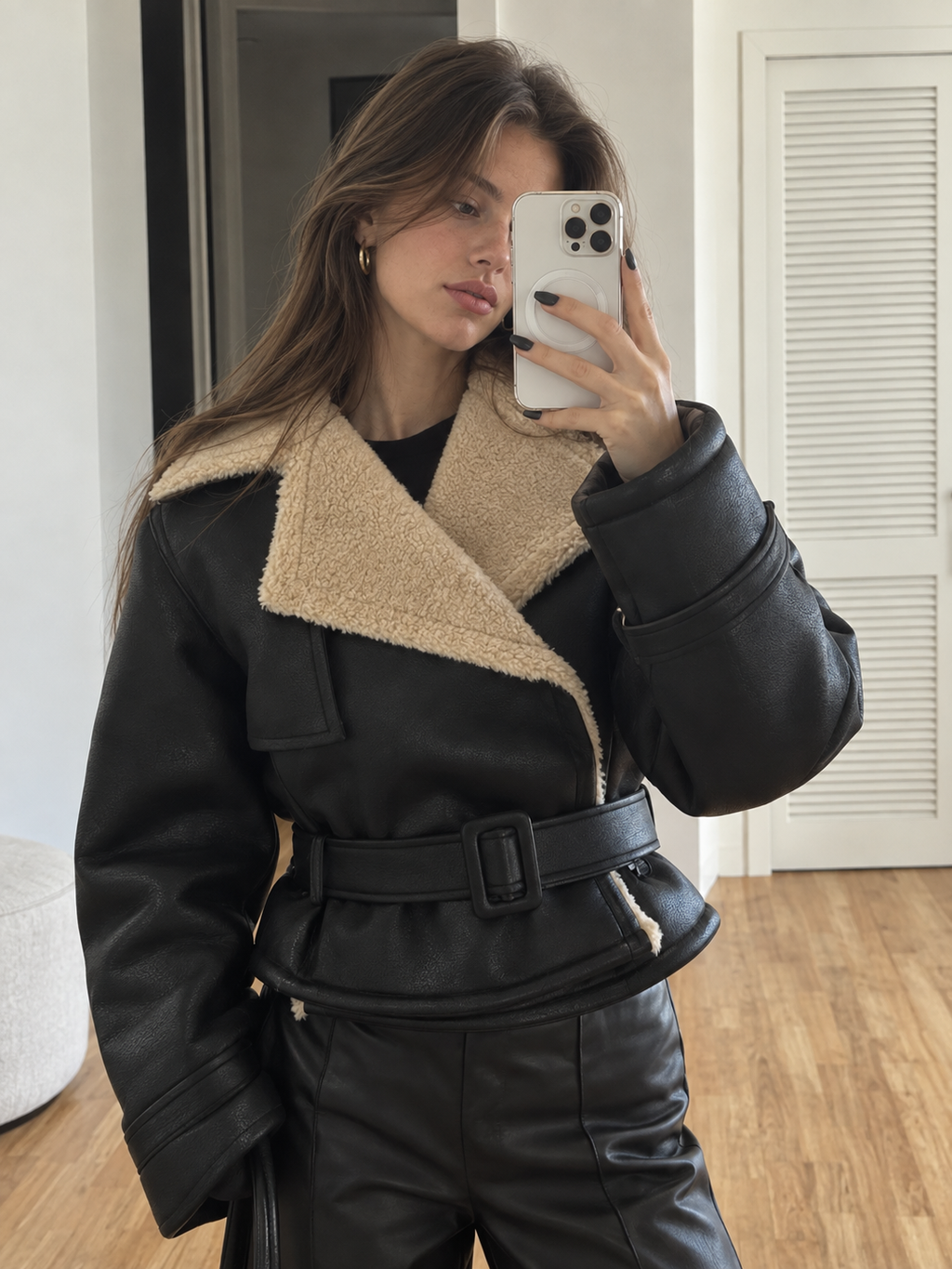 Luxe Shearling-Lined Leather Flight Jacket