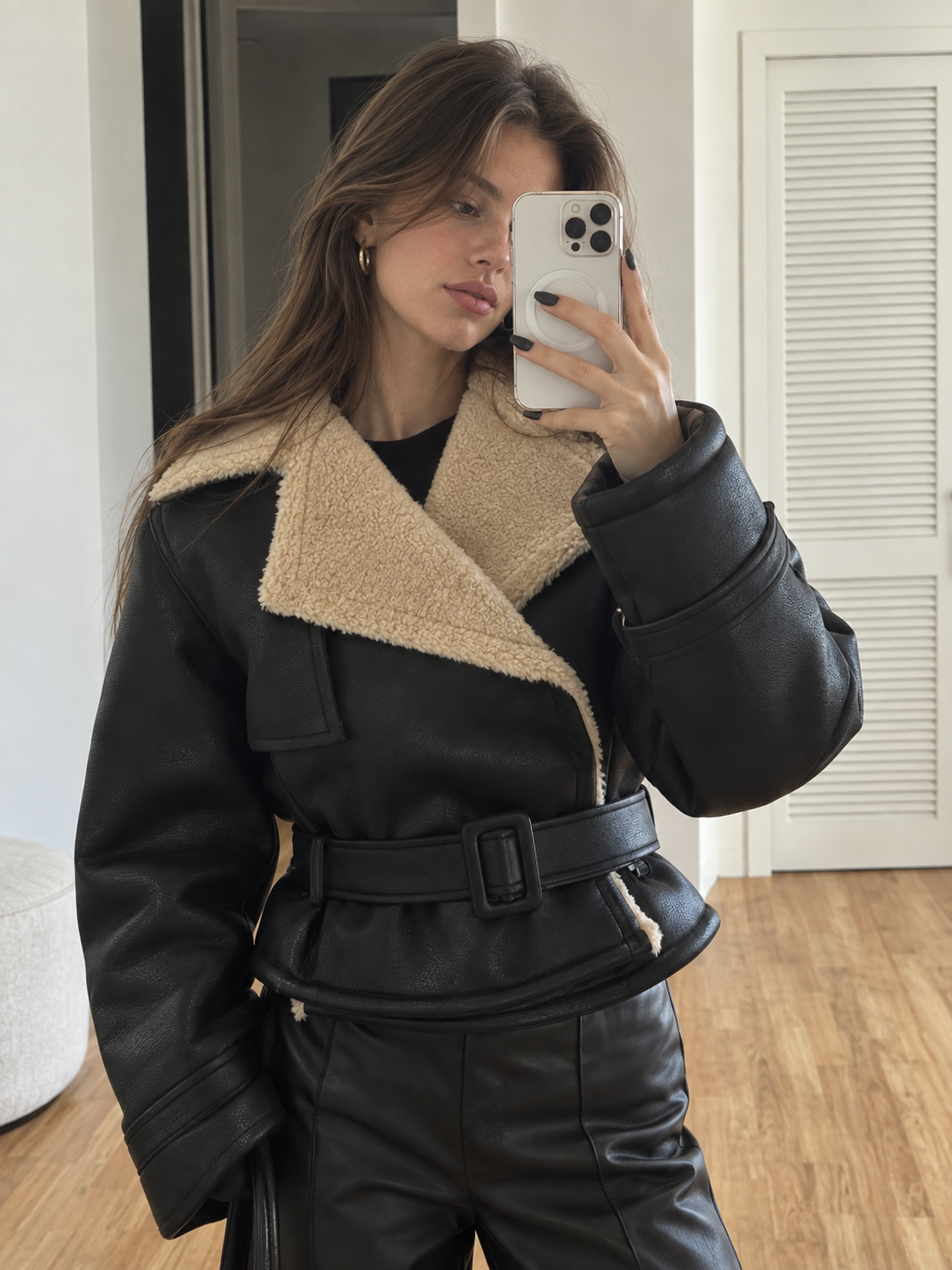 Luxe Shearling-Lined Leather Flight Jacket