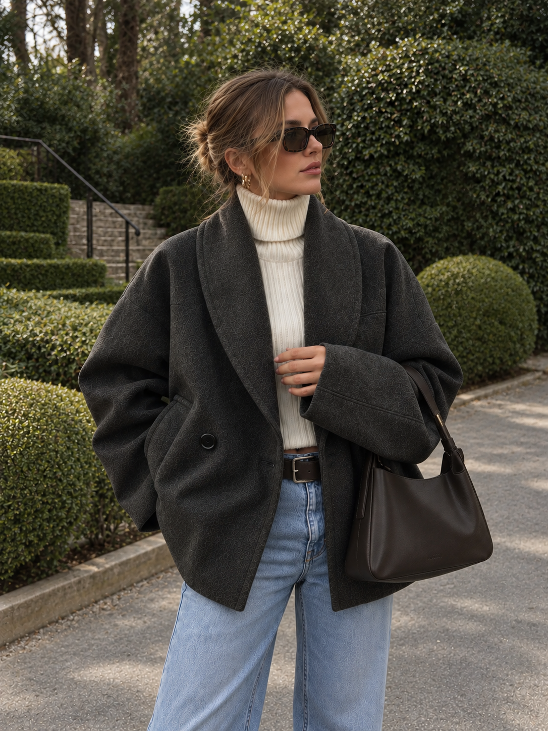 Chic Loose-Fit Tweed Coat with Pockets