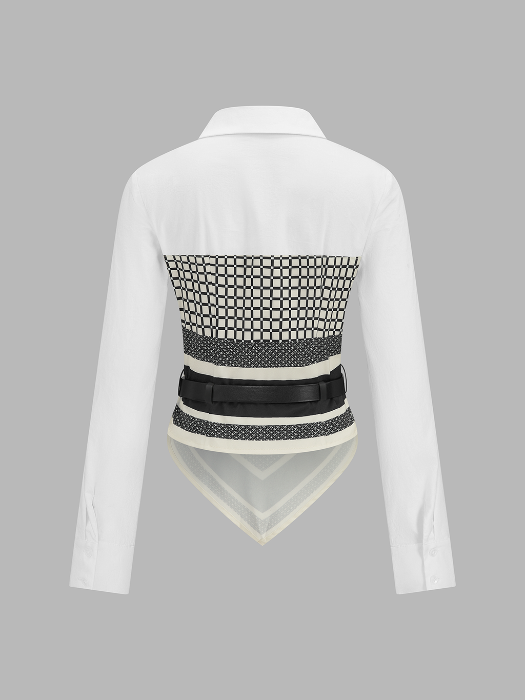 Belted Patchwork Shirt with Scarf Hem Detail