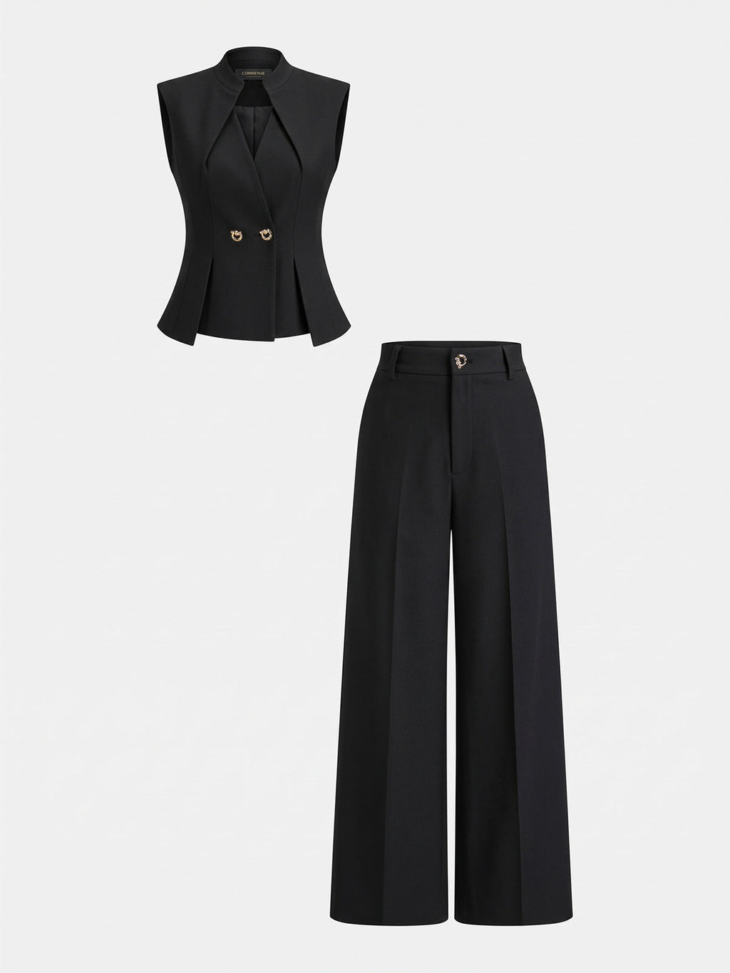 Tailored Stand Collar Vest and Trousers Ensemble