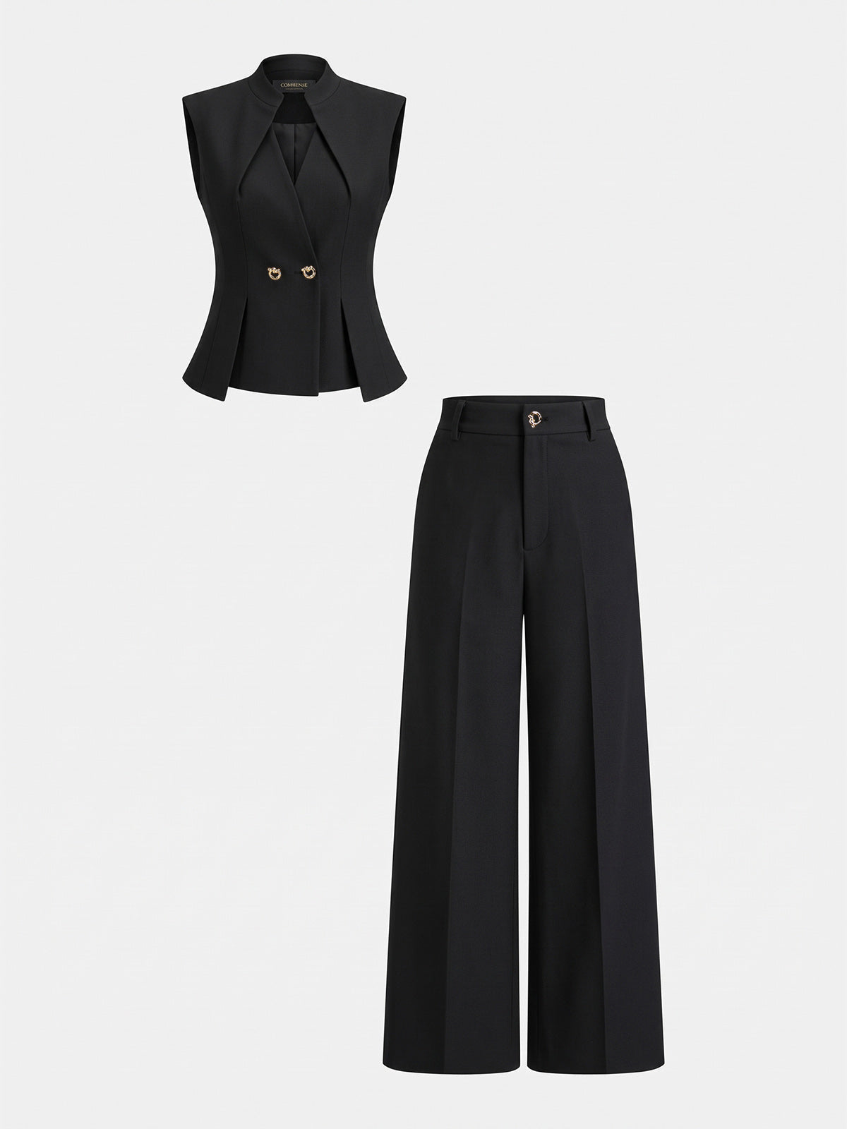 Tailored Stand Collar Vest and Trousers Ensemble