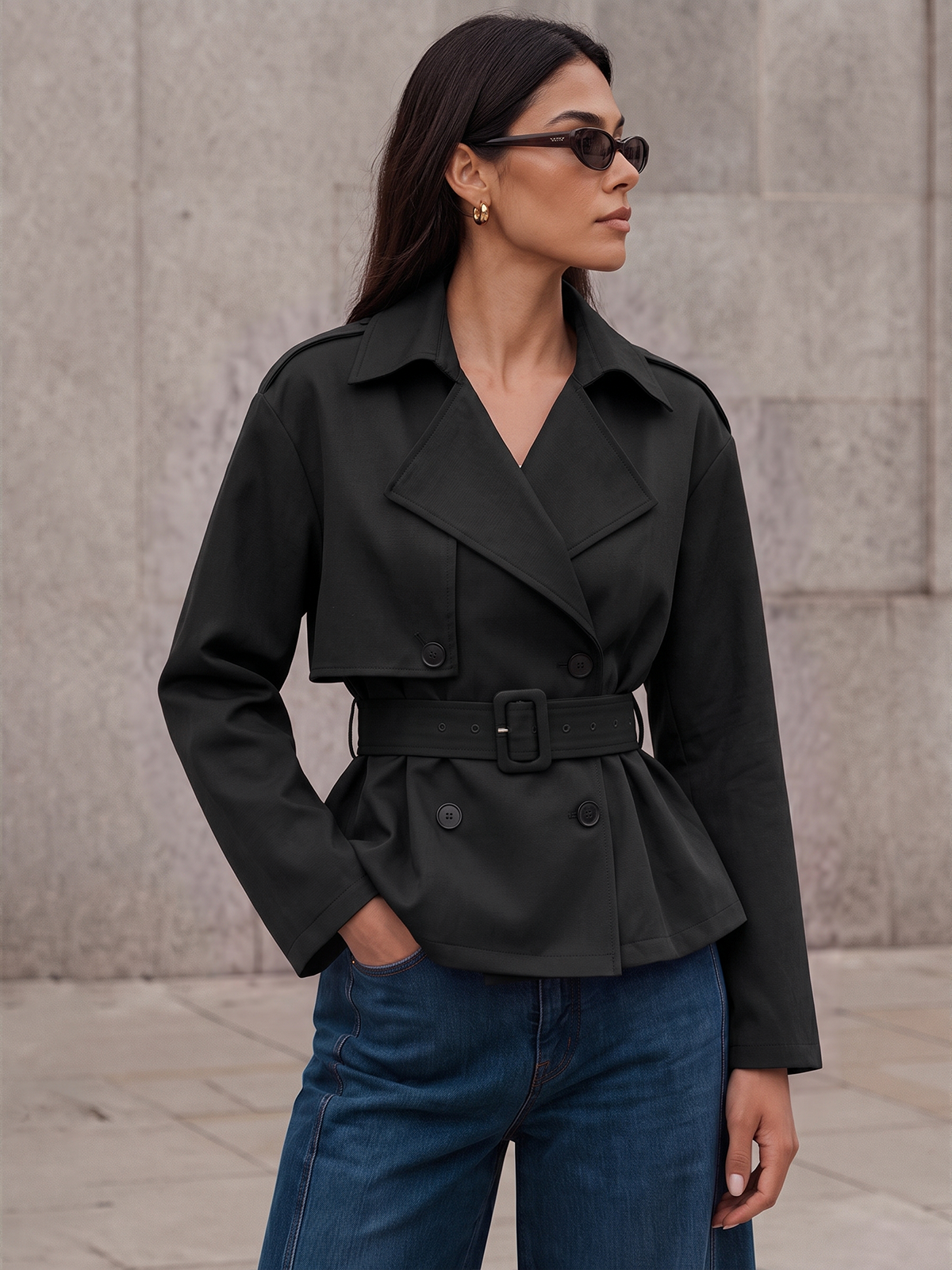 Belted Double-Breasted Trench Coat