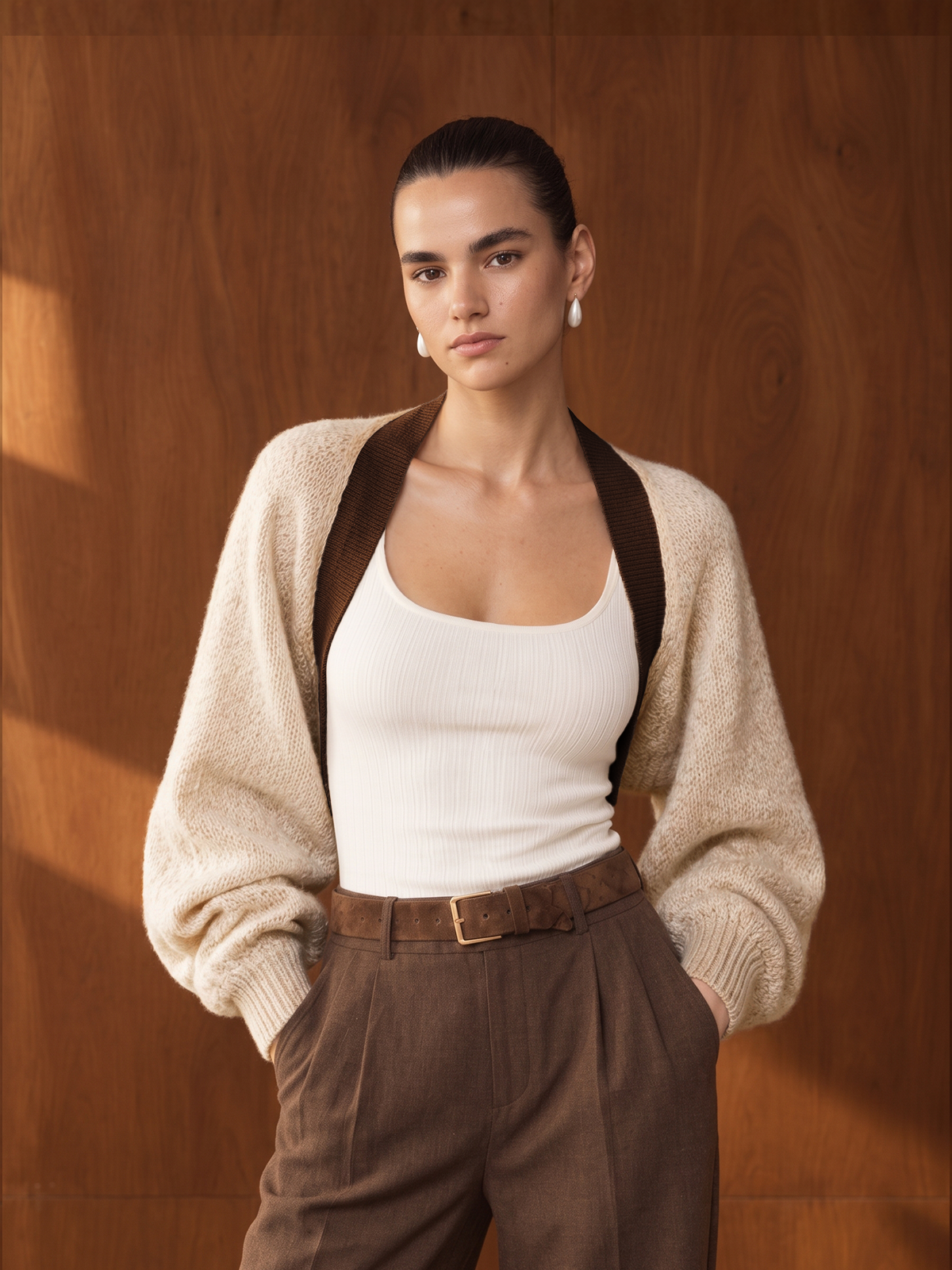 Cozy Wool Blend Open Cardigan with Contrast Trim