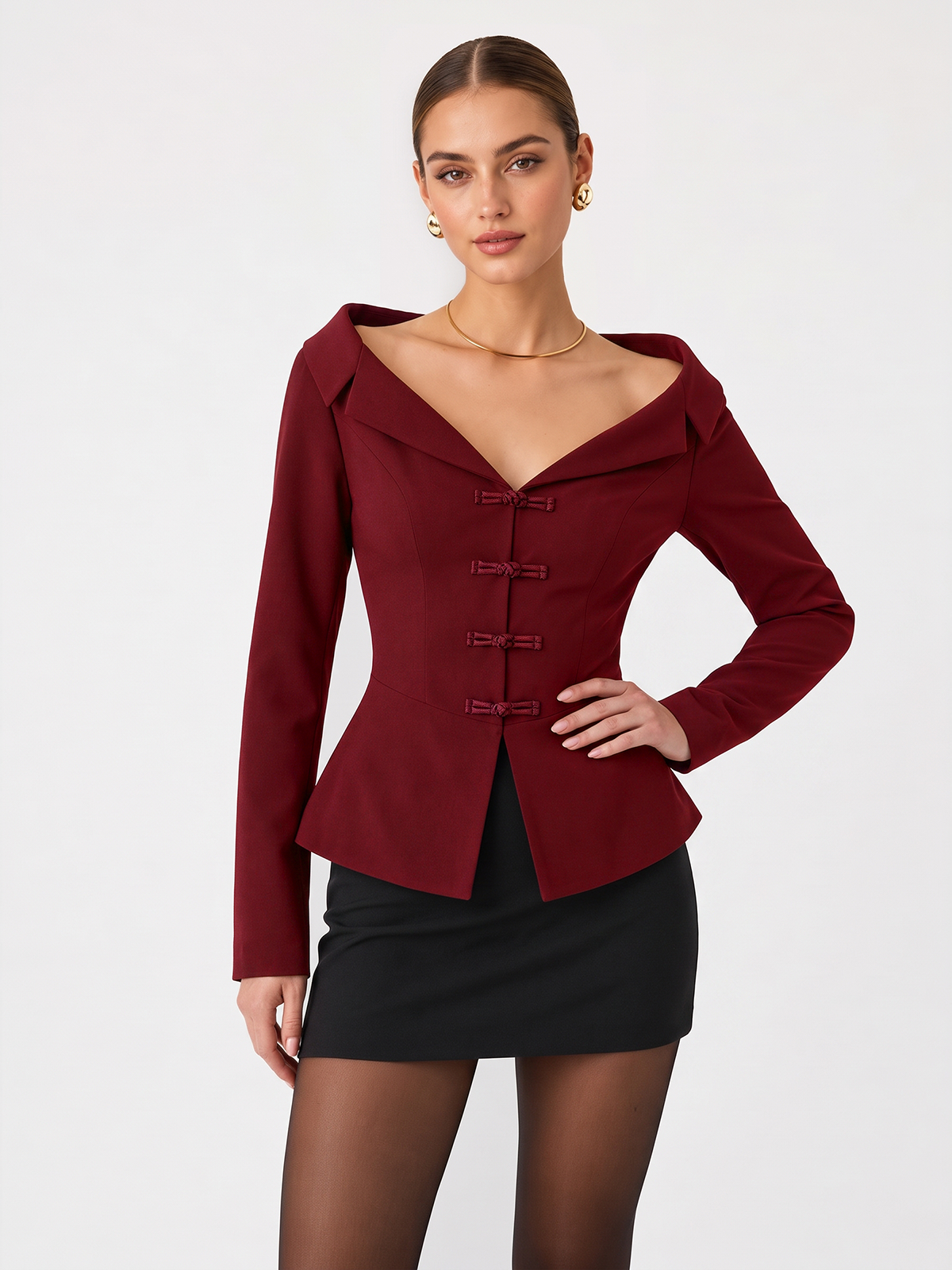 Chic Off-Shoulder Tailored Blazer Top