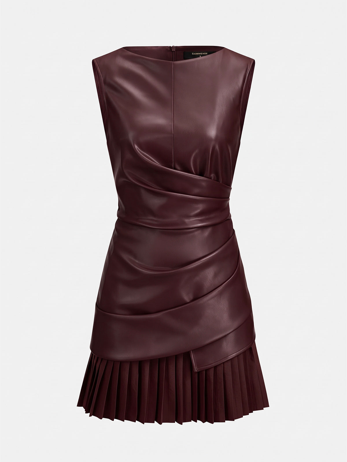 Pleated Mini Dress in Luxe Faux Leather