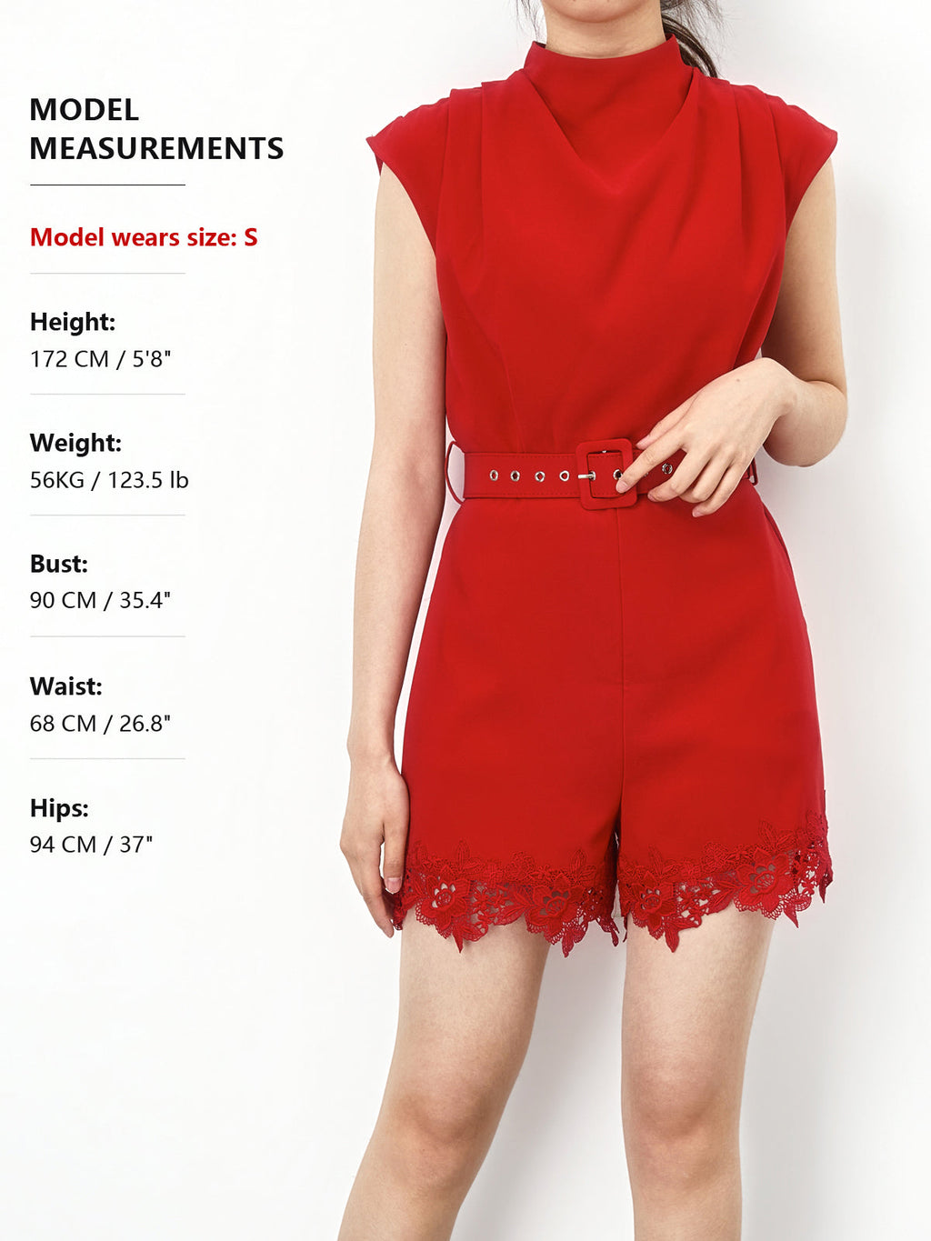 Chic Sleeveless Romper with Belt and Lace Trim