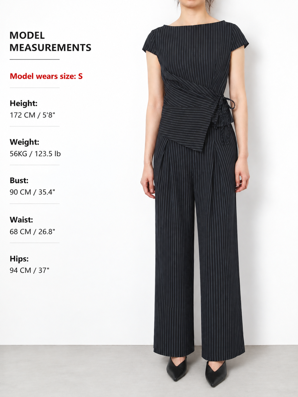 Chic Pinstripe Wrap Top with Coordinating Wide-Leg Trousers