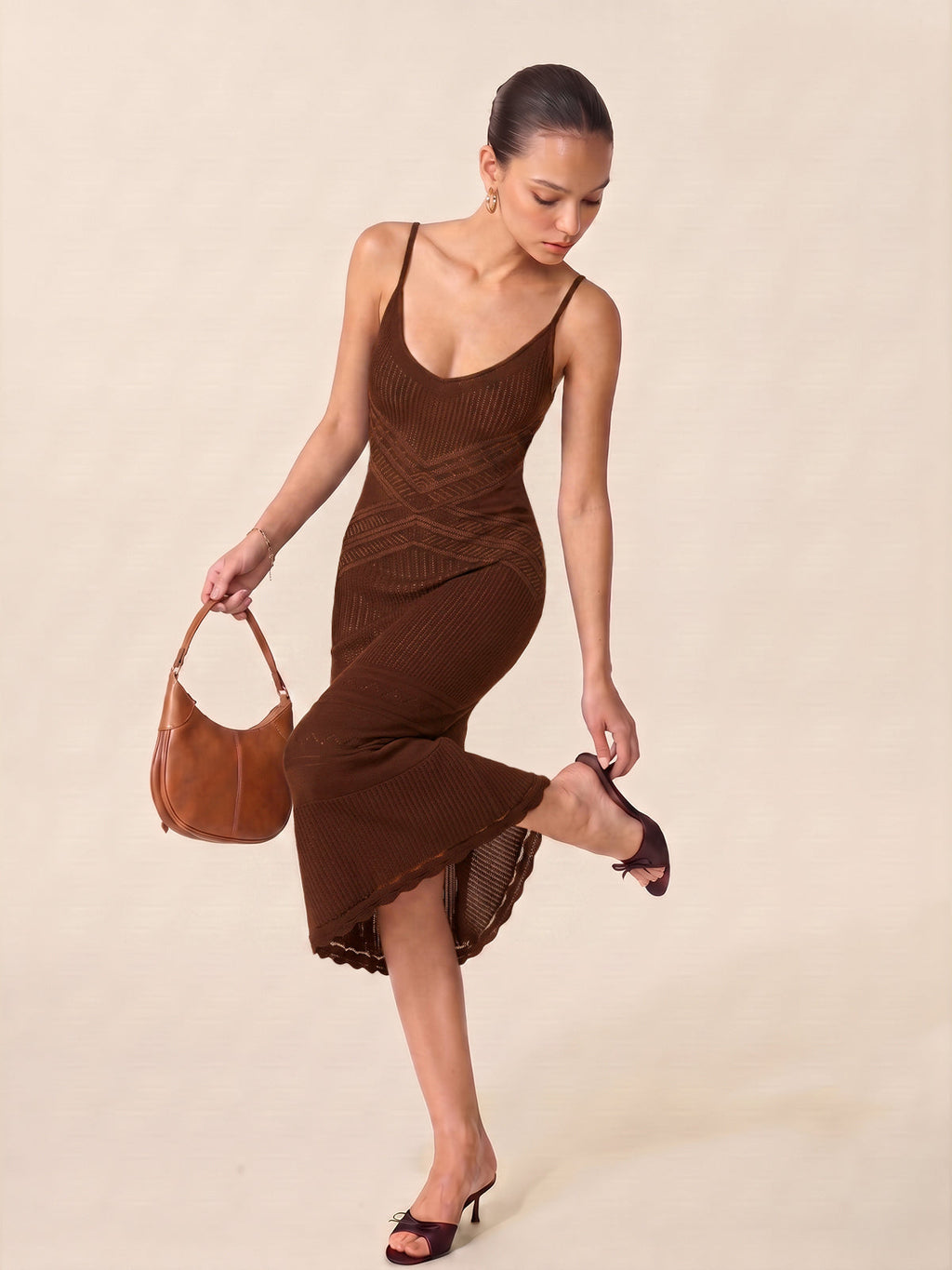 Crisscross Back Hollow Knit Maxi Dress
